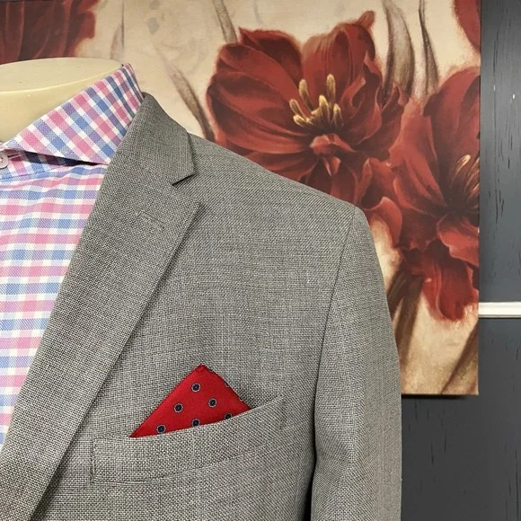 Tommy Hilfiger Hopsack Blazer Mens 46S Short Slim Fit Wool Blend Stretch Gray - Picture 4 of 11